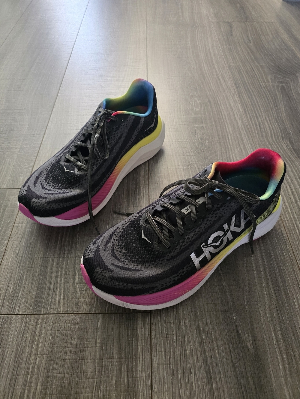 Hoka One One Mach X Rainbow Pink Yellow White Size 8